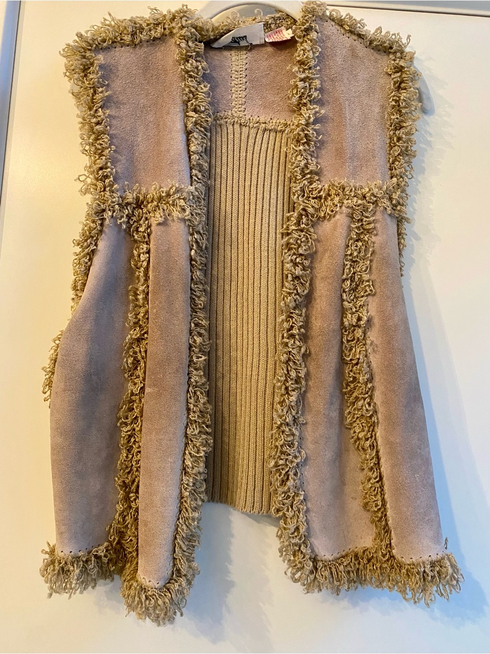 Fringed Open-Front Sweater Vest in Taupe